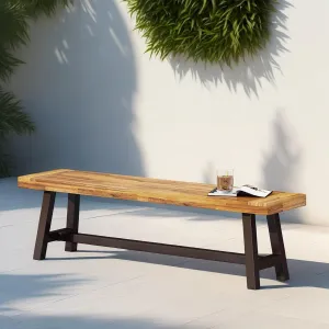 Merax Outdoor Acacia Wood Patio Bench, Garden Benches for Porch Park Yard Backyard Lawn, Brown Black