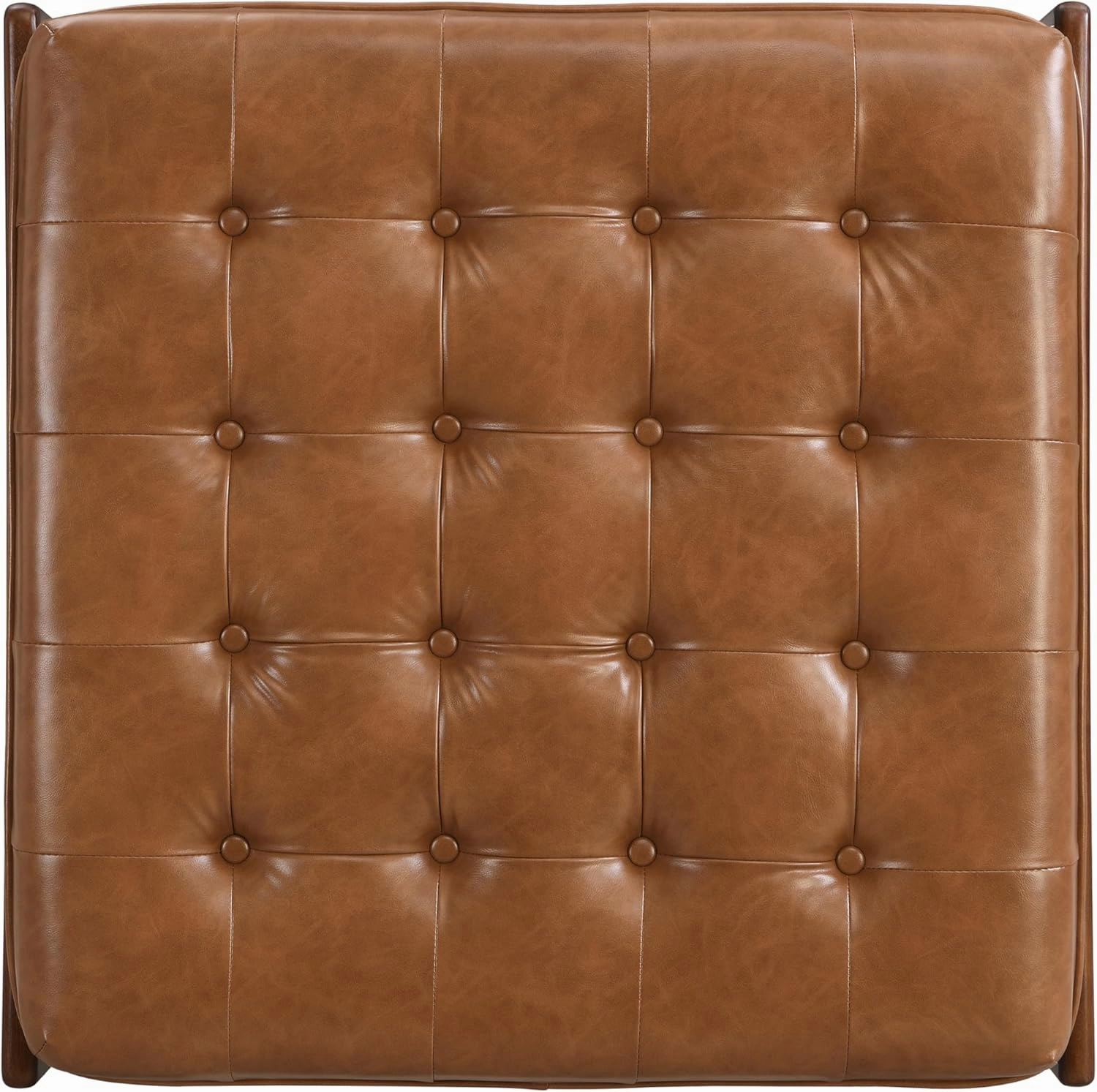 Merax 34'' Tufted Upholstered Cocktail Ottoman, Square Leather Ottoman Coffee Table, PU Leather Ottoman for Living Room, Bedroom, Office,Brown