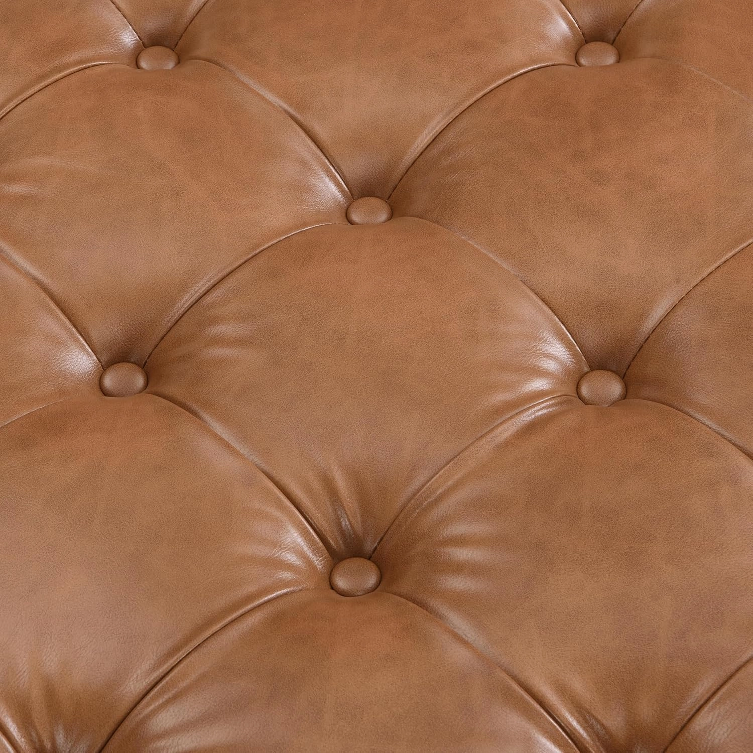 Merax 34'' Tufted Upholstered Cocktail Ottoman, Square Leather Ottoman Coffee Table, PU Leather Ottoman for Living Room, Bedroom, Office,Brown