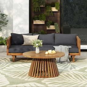 Merax Outdoor Acacia Wood Conversation Set, 3-Seat Loveseat Sofa w/Coushion and Coffetable for Backyard, Patio Furniture, Teak Dark Gray