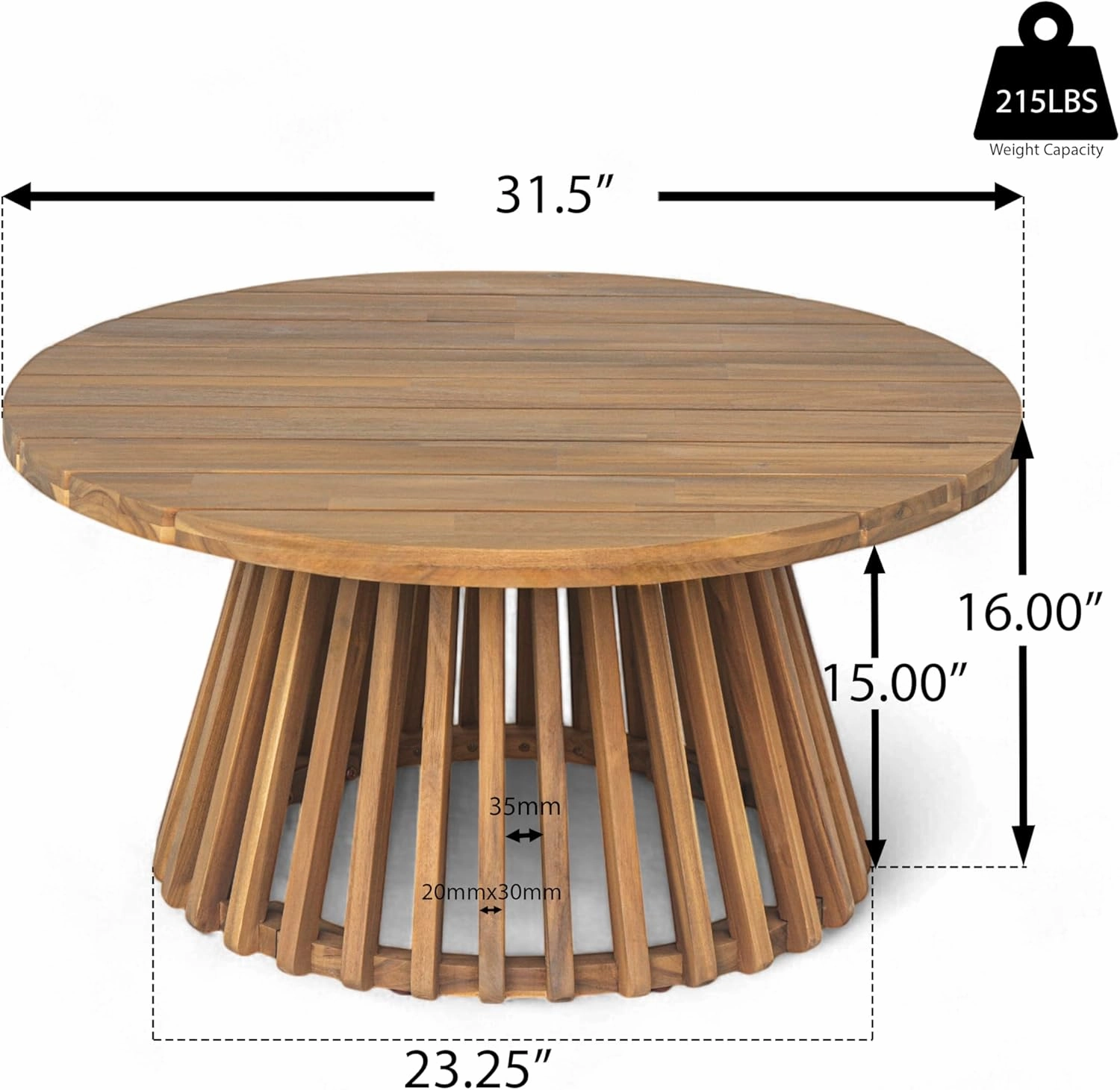 Merax Outdoor Acacia Wood Conversation Set, 3-Seat Loveseat Sofa w/Coushion and Coffetable for Backyard, Patio Furniture, Teak Dark Gray