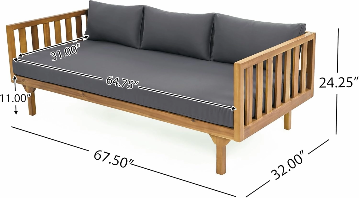 Merax Outdoor Acacia Wood Conversation Set, 3-Seat Loveseat Sofa w/Coushion and Coffetable for Backyard, Patio Furniture, Teak Dark Gray