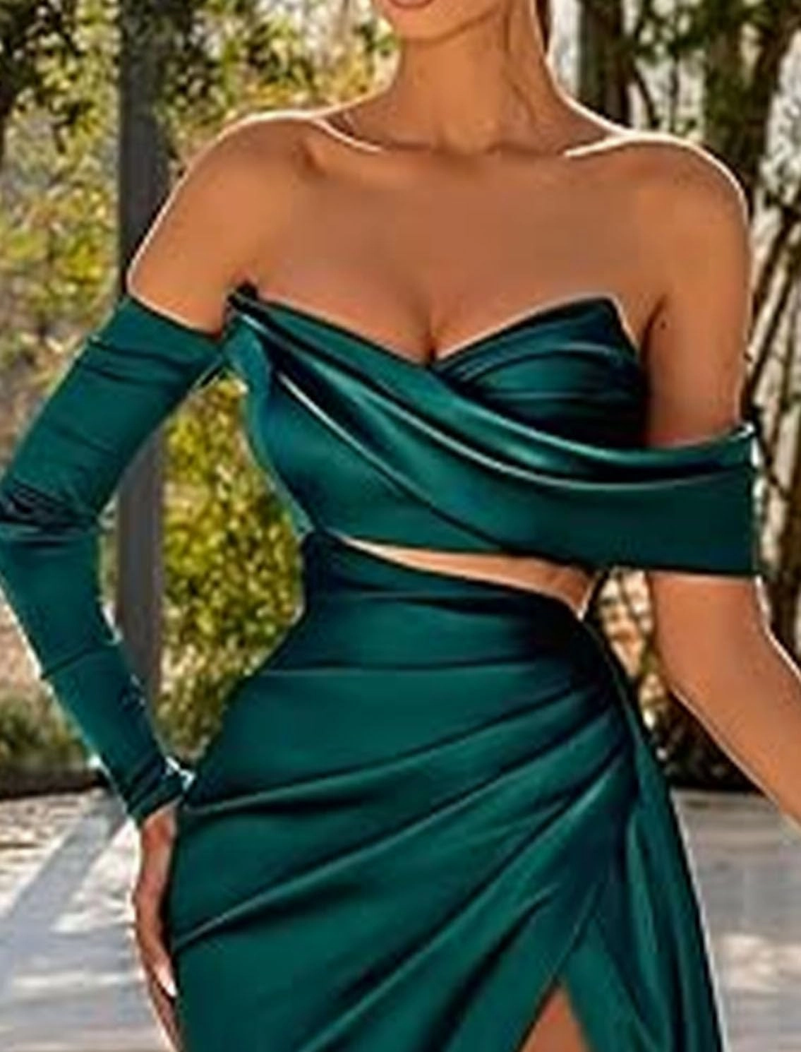 Mermaid/Trumpet Sexy Evening Prom Dress One Shoulder Court Train 3/4 Length Sleeve Formal Party Dress with Slit 2025