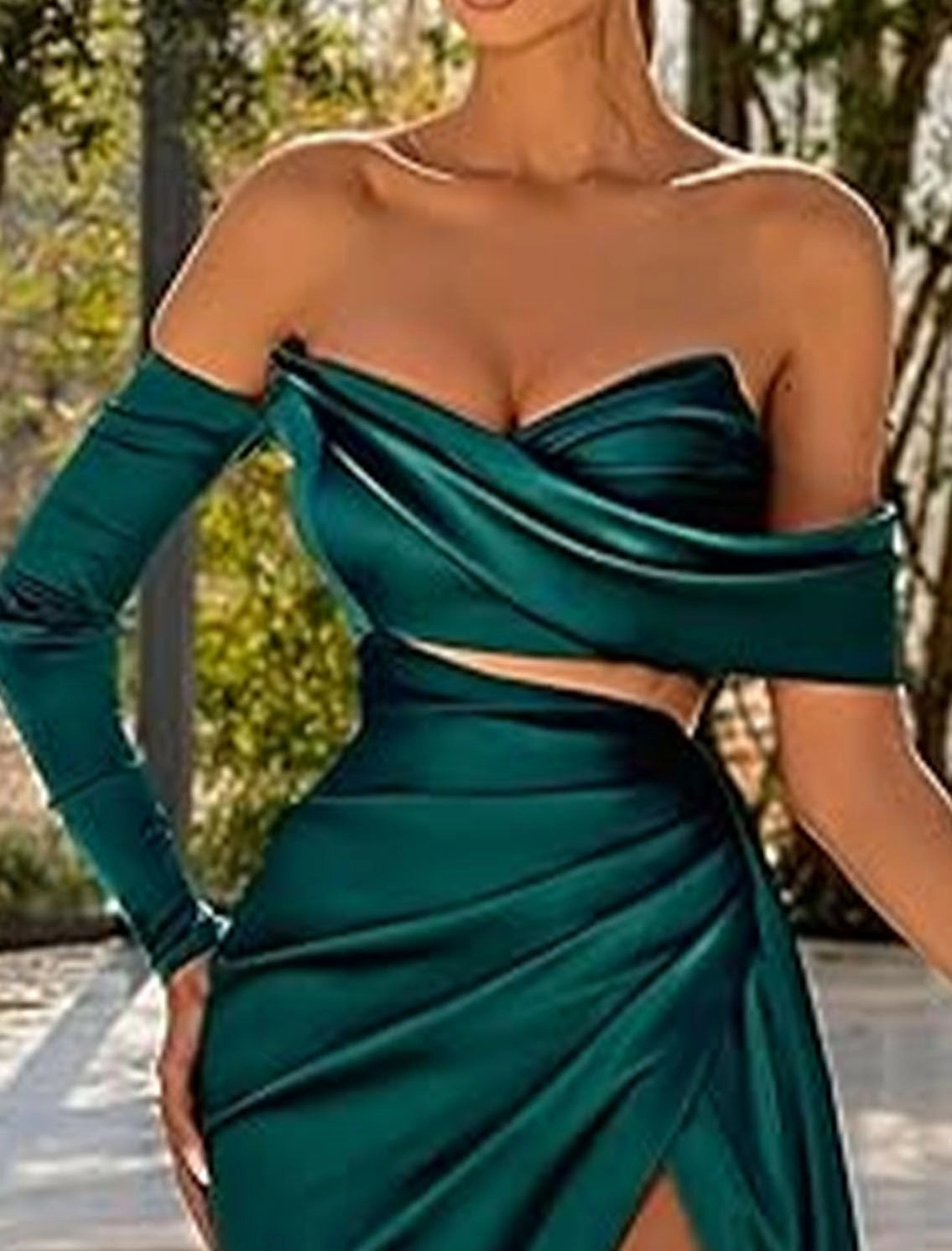 Mermaid/Trumpet Sexy Evening Prom Dress One Shoulder Court Train 3/4 Length Sleeve Formal Party Dress with Slit 2025