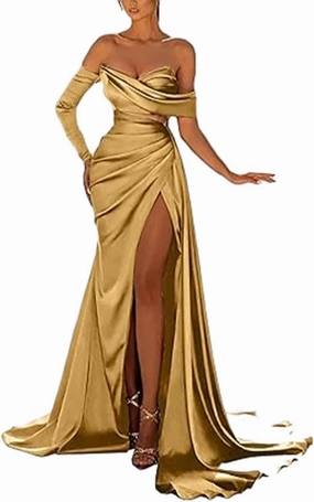 Mermaid/Trumpet Sexy Evening Prom Dress One Shoulder Court Train 3/4 Length Sleeve Formal Party Dress with Slit 2025