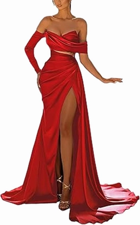 Mermaid/Trumpet Sexy Evening Prom Dress One Shoulder Court Train 3/4 Length Sleeve Formal Party Dress with Slit 2025