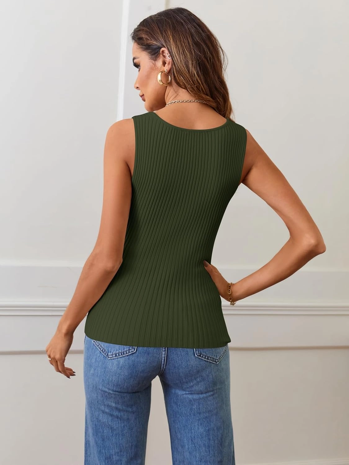 MEROKEETY Women's 2025 Ribbed Tank Tops Knit Square Neck Sleeveless Shirts Summer Casual Basic Tanks