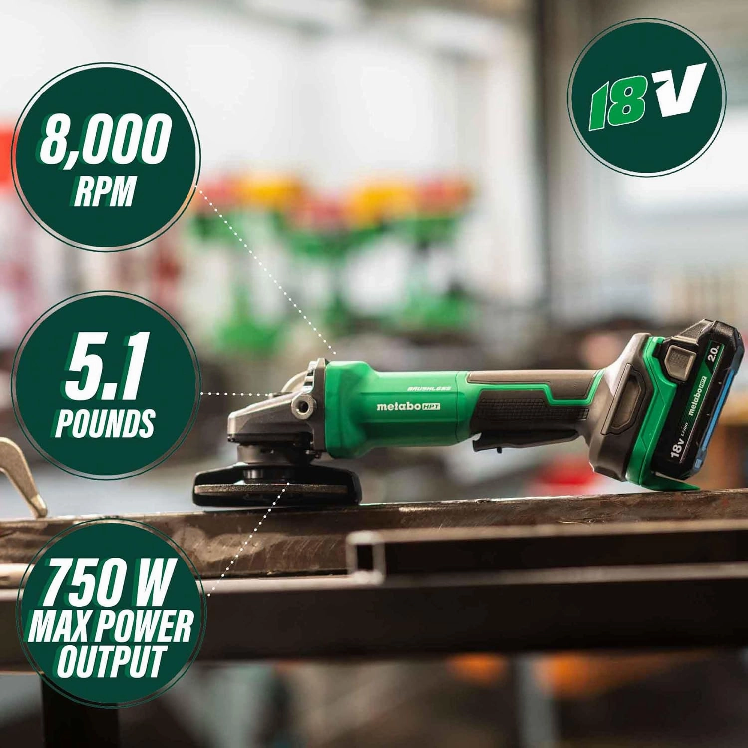 Metabo HPT 18V MultiVolt™ 4-1/2" Paddle Switch Angle Grinder, Cordless Power Angle Grinder, High Speed 750W Motor, Safety Paddle Switch, Anti-Vibration Side Handle, Tool Body Only, G1812DFQ4