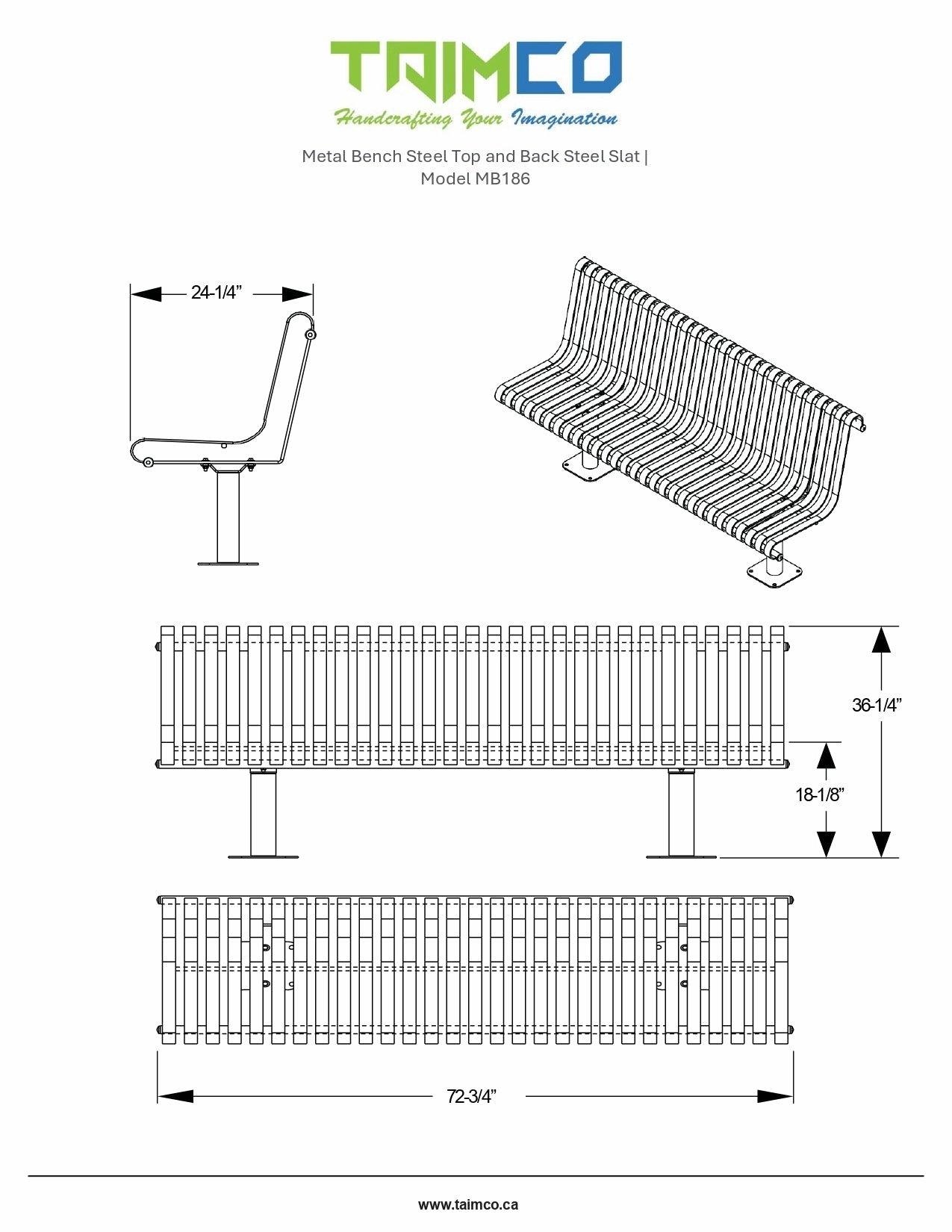 Metal Bench Steel Top and Back Steel Slat | Model MB186