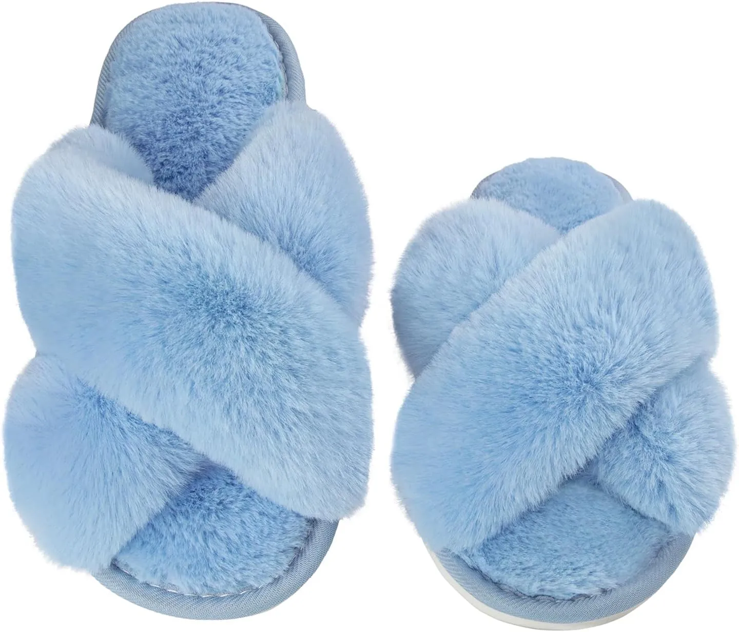 Metog Women's Fuzzy Cross Band Indoor/Outdoor Soft Open Toe Slippers