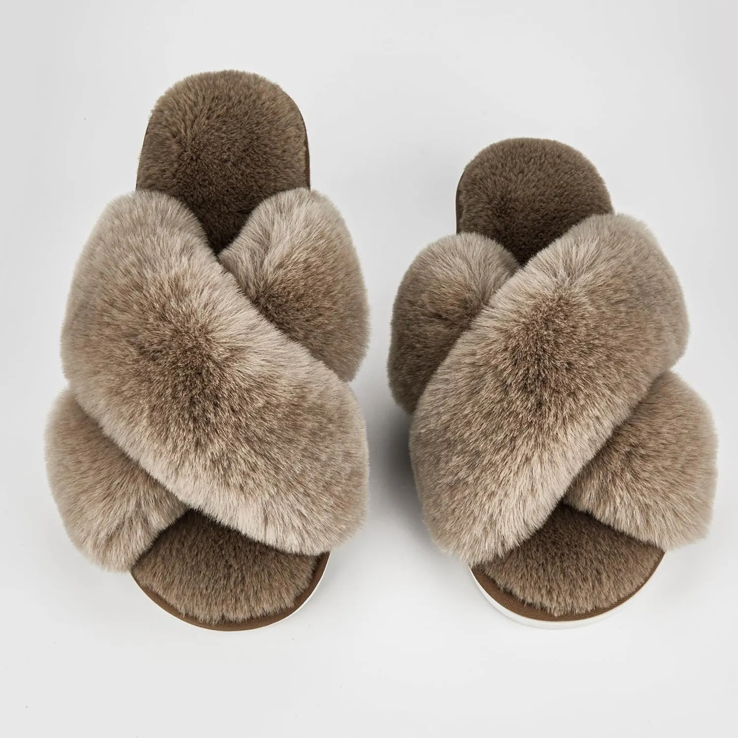 Metog Women's Fuzzy Cross Band Indoor/Outdoor Soft Open Toe Slippers