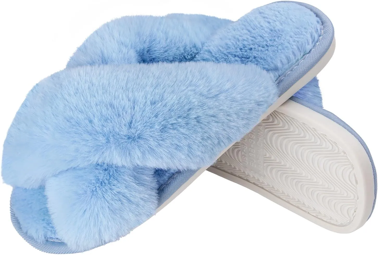 Metog Women's Fuzzy Cross Band Indoor/Outdoor Soft Open Toe Slippers