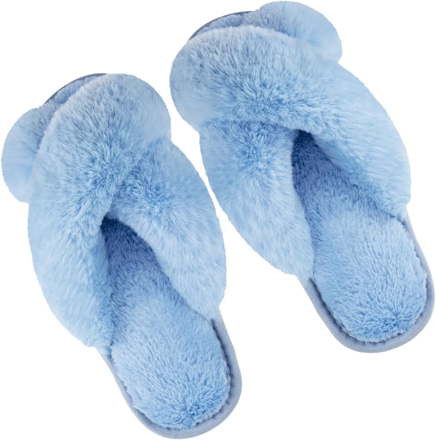 Metog Women's Fuzzy Cross Band Indoor/Outdoor Soft Open Toe Slippers
