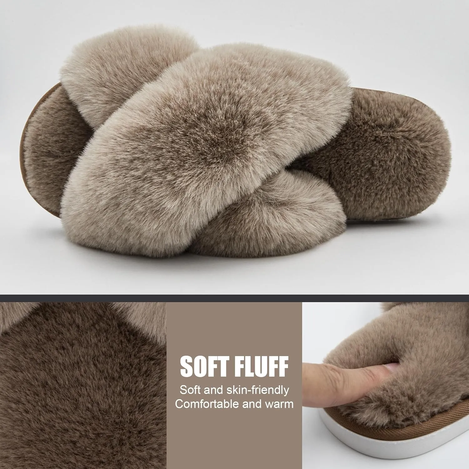 Metog Women's Fuzzy Cross Band Indoor/Outdoor Soft Open Toe Slippers
