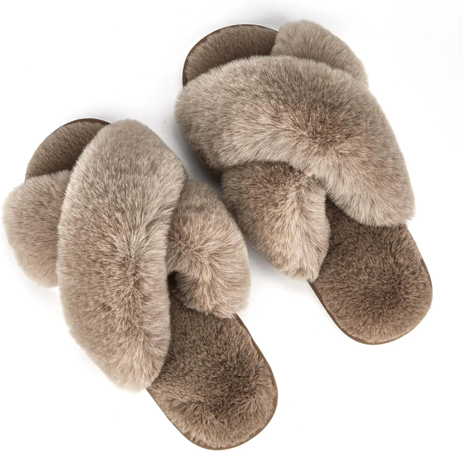 Metog Women's Fuzzy Cross Band Indoor/Outdoor Soft Open Toe Slippers