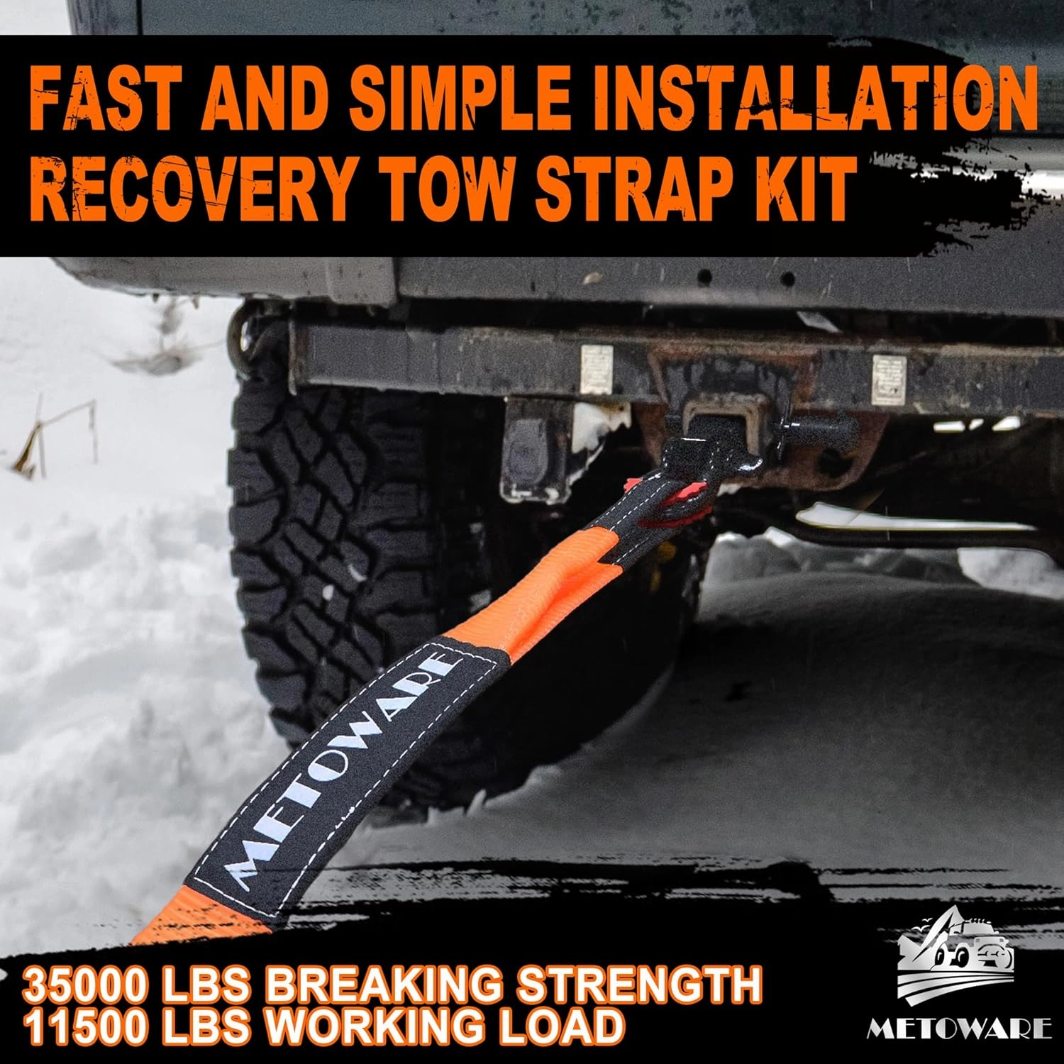 METOWARE Heavy Duty Tow Strap Recovery Kit - 3" x 20ft(35,000lbs) Tree Saver Winch Strap   3/4" D Ring Shackles(2pcs)   Storage Bag - Truck, SUV, ATV Off Road Towing Strap Kit