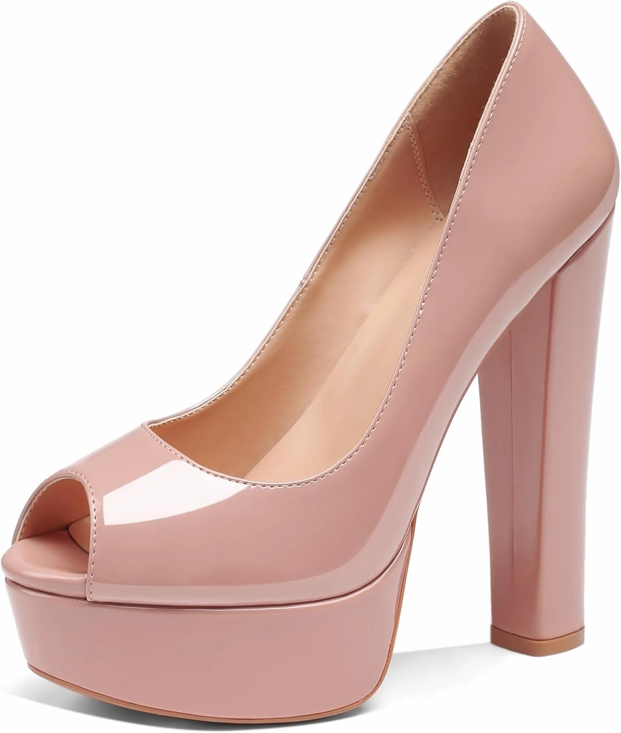Mettesally Women's Peep Toe Platform Pumps Chunky Heel Slip On Weding Party Evening Dress Shoes