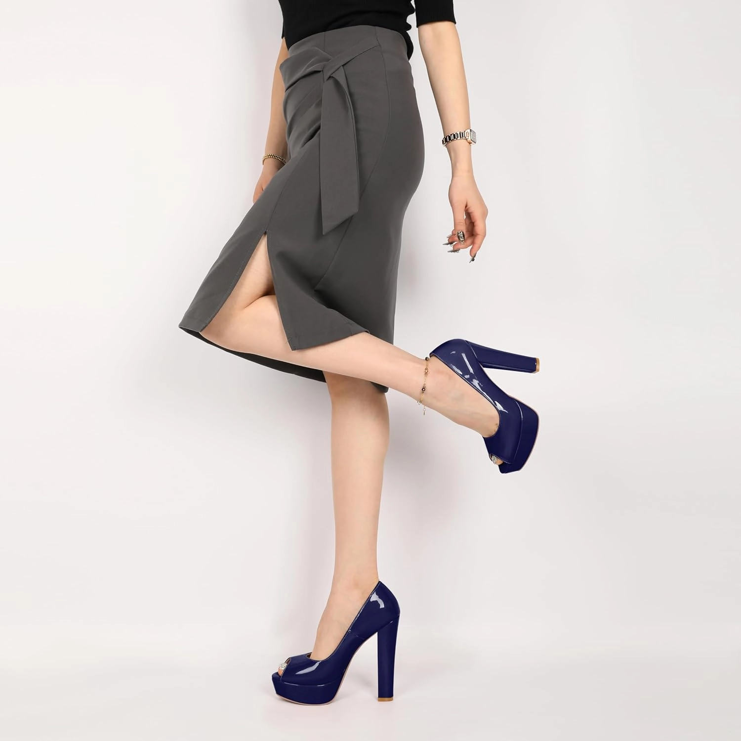 Mettesally Women's Peep Toe Platform Pumps Chunky Heel Slip On Weding Party Evening Dress Shoes