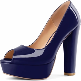 Mettesally Women's Peep Toe Platform Pumps Chunky Heel Slip On Weding Party Evening Dress Shoes