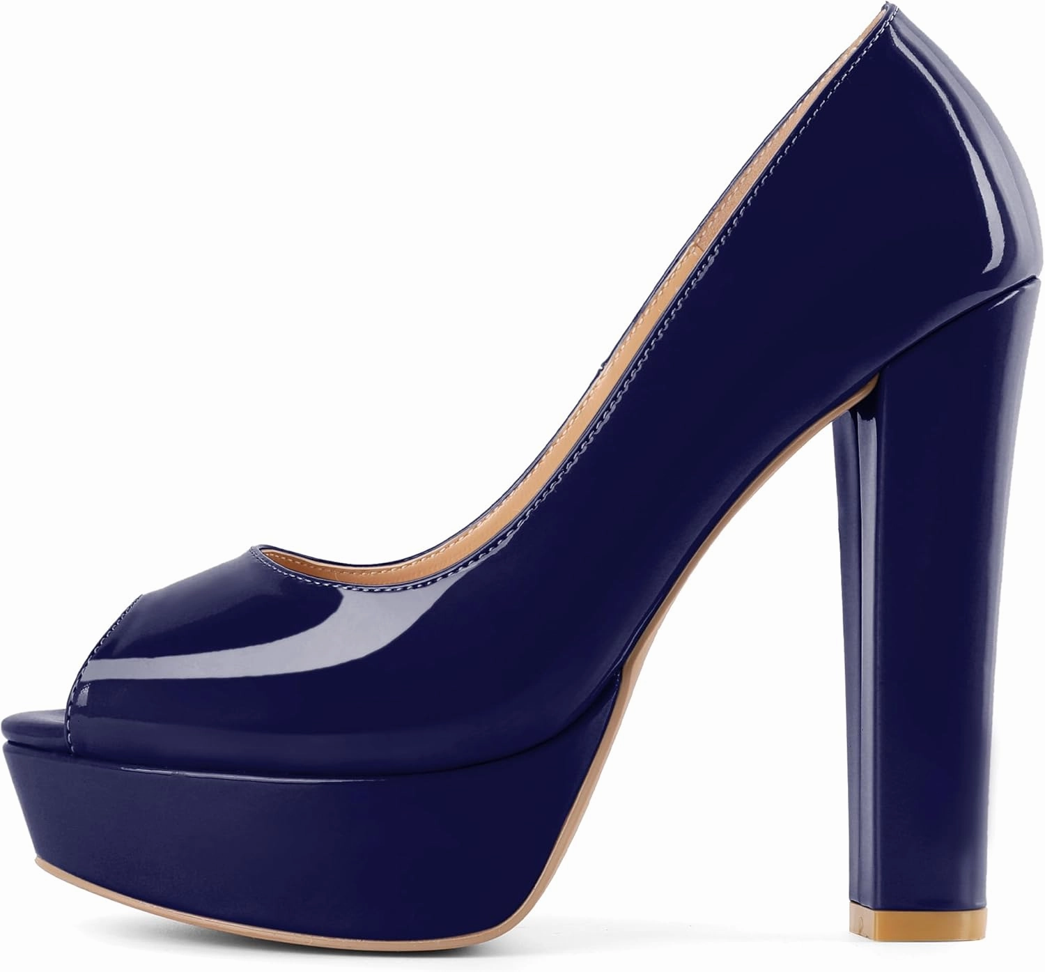 Mettesally Women's Peep Toe Platform Pumps Chunky Heel Slip On Weding Party Evening Dress Shoes
