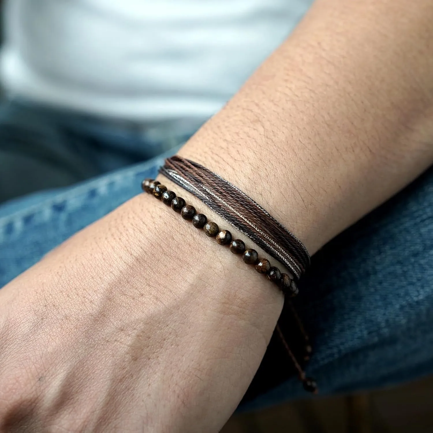 Mezcla Vida Natural Stone Beaded Bracelets for Men Women Unisex Adjustable Waterproof Rope Bracelets Set Valentine's Day Birthday Gifts for Boyfriend Husband Him (Bronzite)