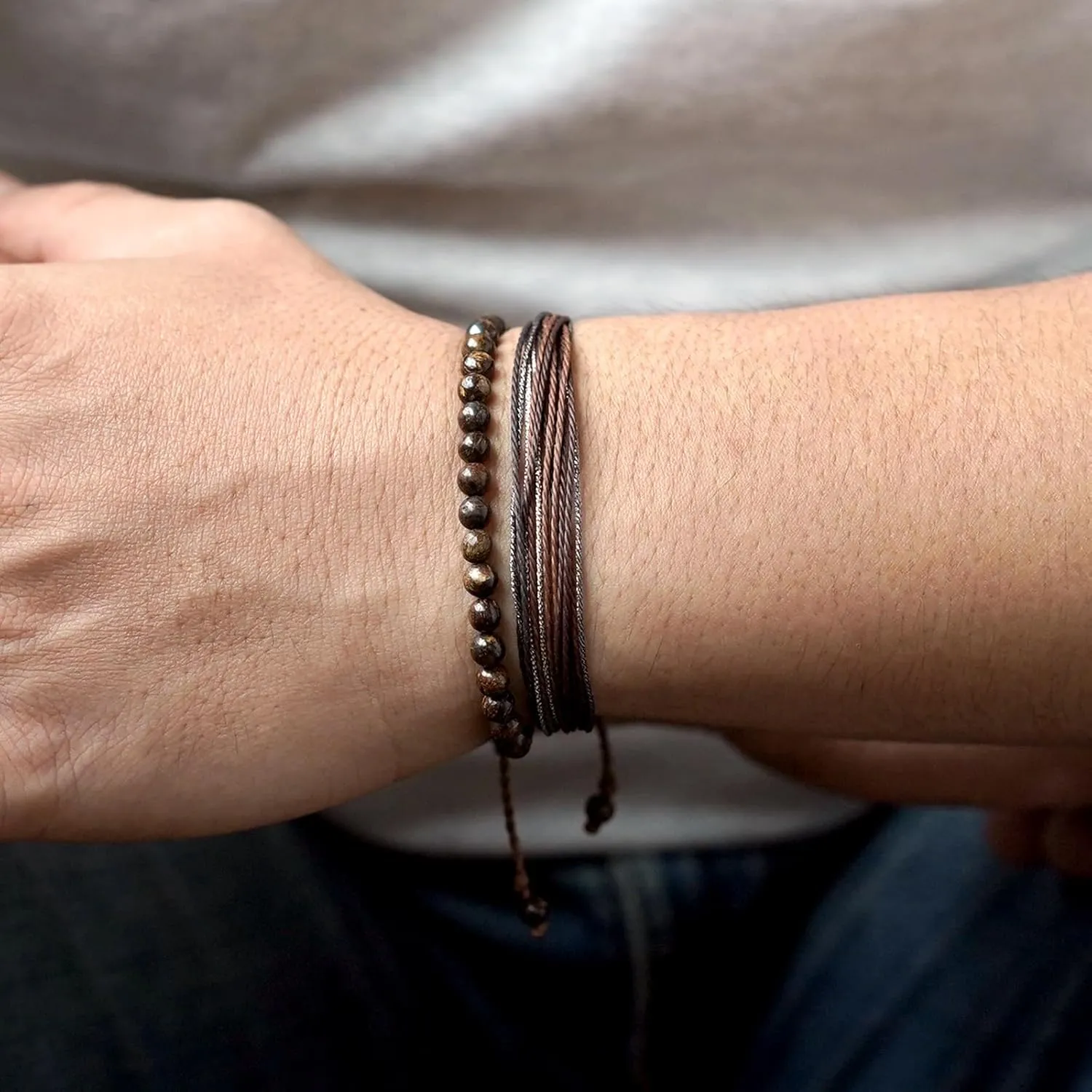 Mezcla Vida Natural Stone Beaded Bracelets for Men Women Unisex Adjustable Waterproof Rope Bracelets Set Valentine's Day Birthday Gifts for Boyfriend Husband Him (Bronzite)