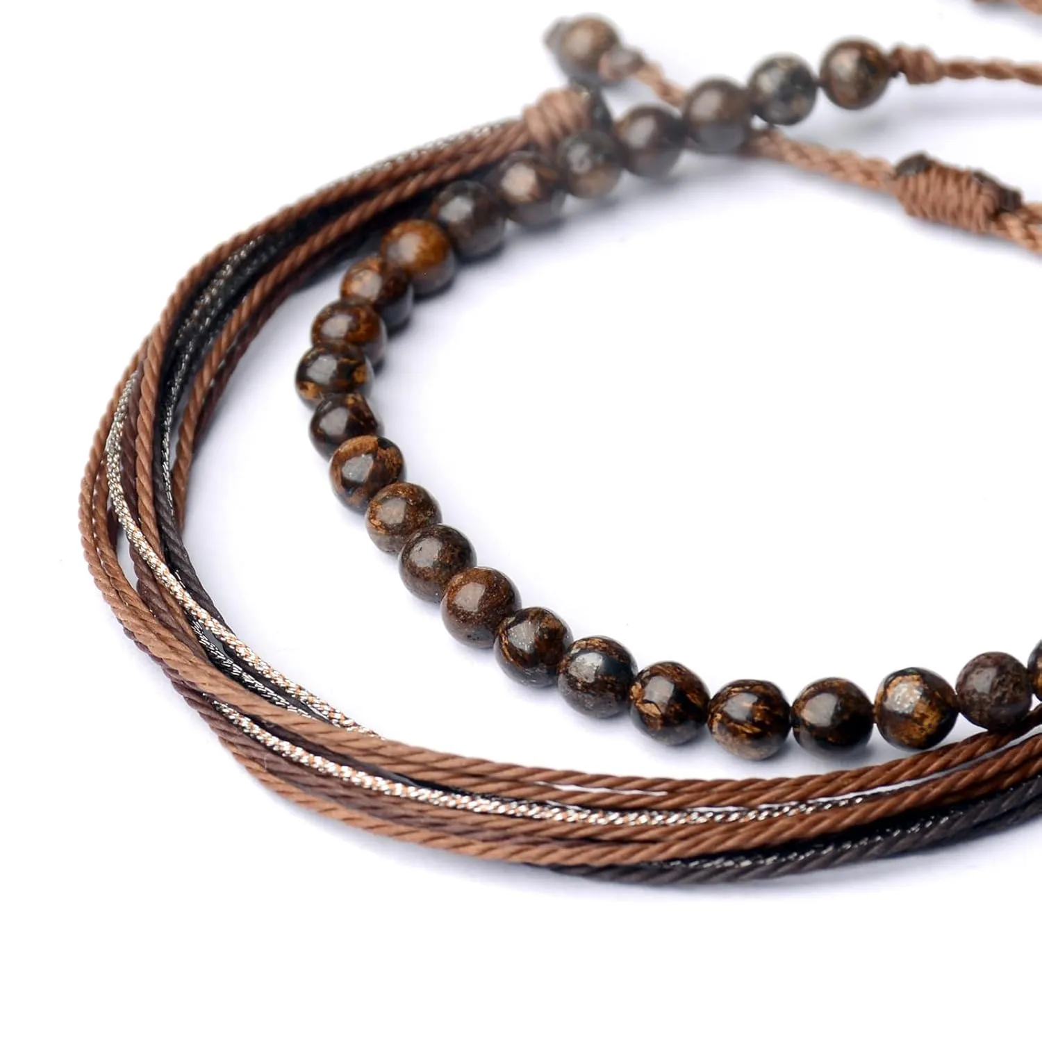 Mezcla Vida Natural Stone Beaded Bracelets for Men Women Unisex Adjustable Waterproof Rope Bracelets Set Valentine's Day Birthday Gifts for Boyfriend Husband Him (Bronzite)