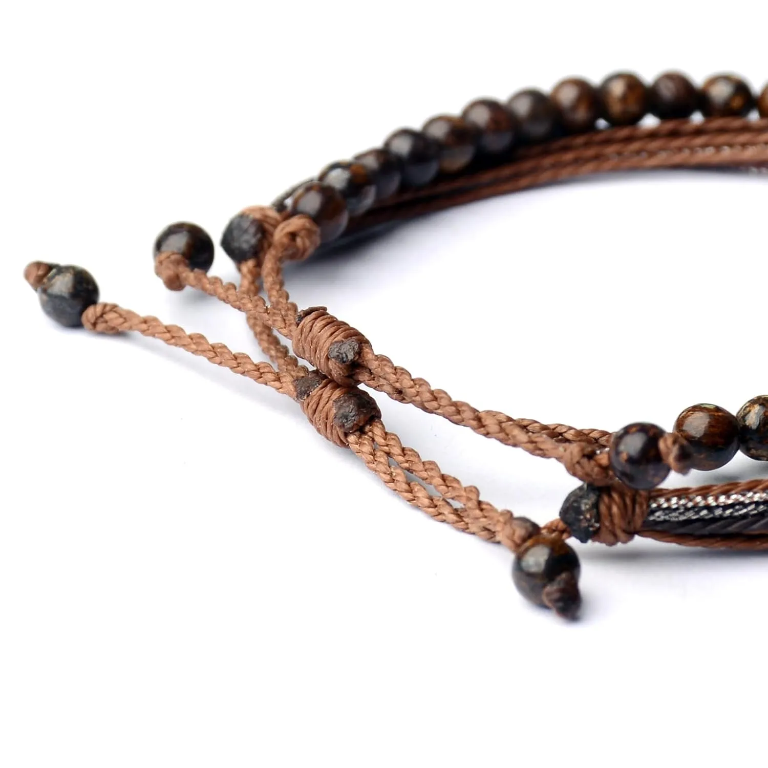 Mezcla Vida Natural Stone Beaded Bracelets for Men Women Unisex Adjustable Waterproof Rope Bracelets Set Valentine's Day Birthday Gifts for Boyfriend Husband Him (Bronzite)