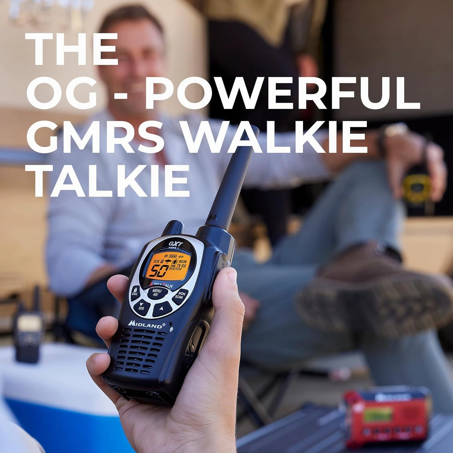 Midland GXT1000AZ GMRS Two-Way Radio (50-Channel, Long Range, 142 Privacy Codes, SOS, NOAA, Rechargeable Nickle Battery, Black/Silver, Single Pack)