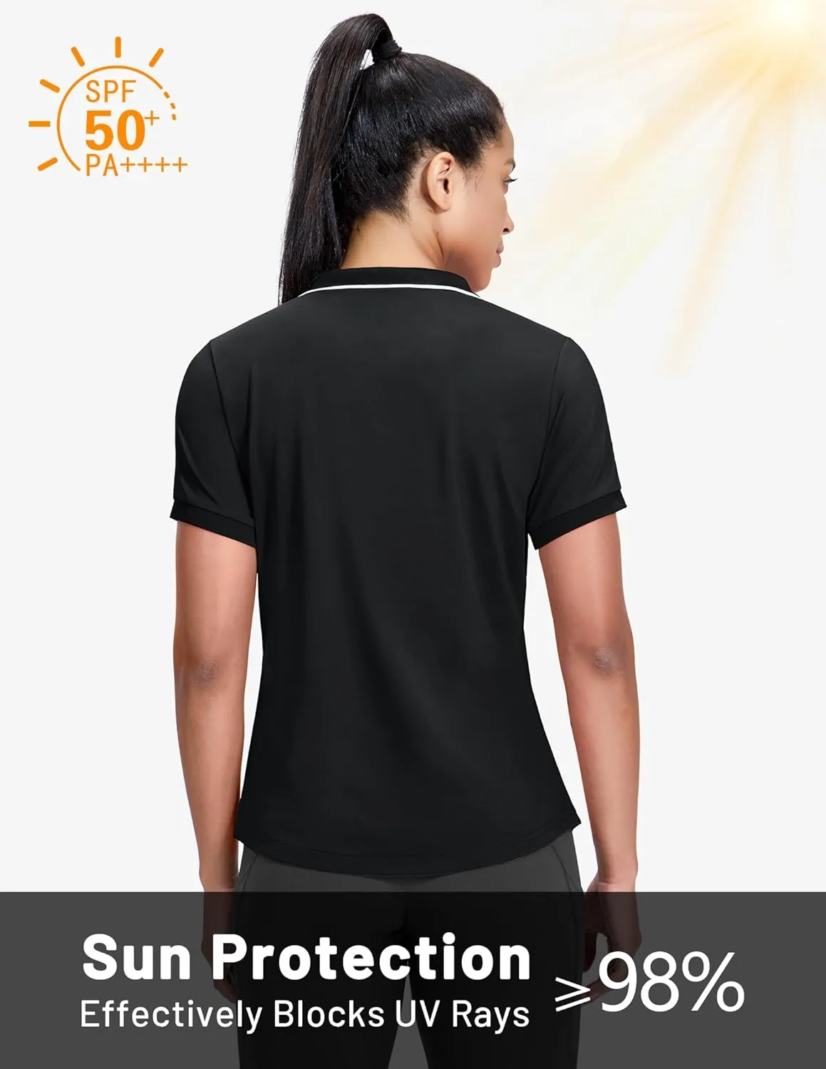 MIER V-Neck Polo Shirts for Women Short Sleeve UPF 50  Sun Protection Golf Tennis Active Stretch Collared Shirt Tops, Dry Fit