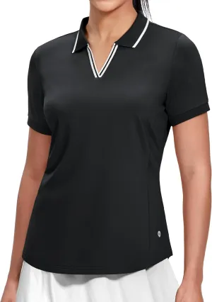 MIER V-Neck Polo Shirts for Women Short Sleeve UPF 50  Sun Protection Golf Tennis Active Stretch Collared Shirt Tops, Dry Fit