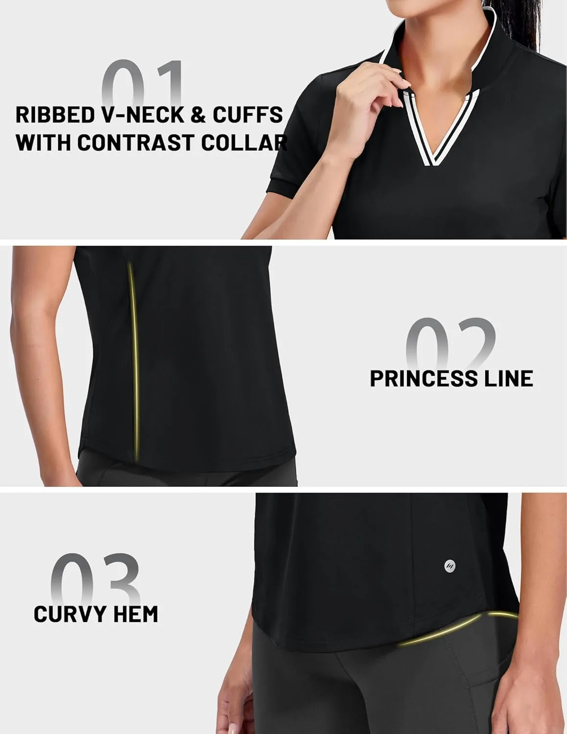 MIER V-Neck Polo Shirts for Women Short Sleeve UPF 50  Sun Protection Golf Tennis Active Stretch Collared Shirt Tops, Dry Fit