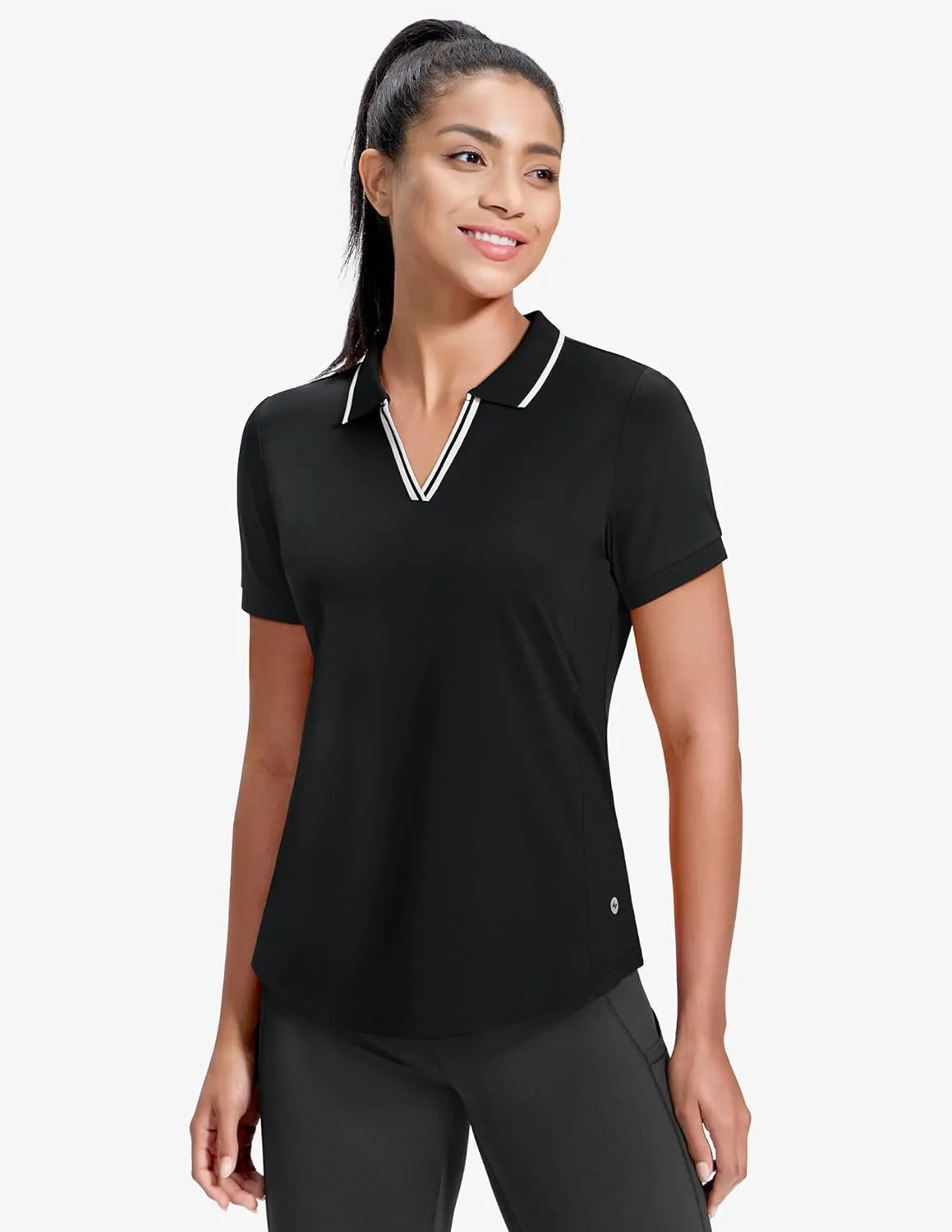 MIER V-Neck Polo Shirts for Women Short Sleeve UPF 50  Sun Protection Golf Tennis Active Stretch Collared Shirt Tops, Dry Fit