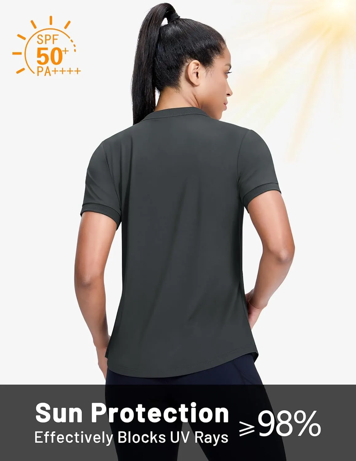 MIER V-Neck Polo Shirts for Women Short Sleeve UPF 50  Sun Protection Golf Tennis Active Stretch Collared Shirt Tops, Dry Fit