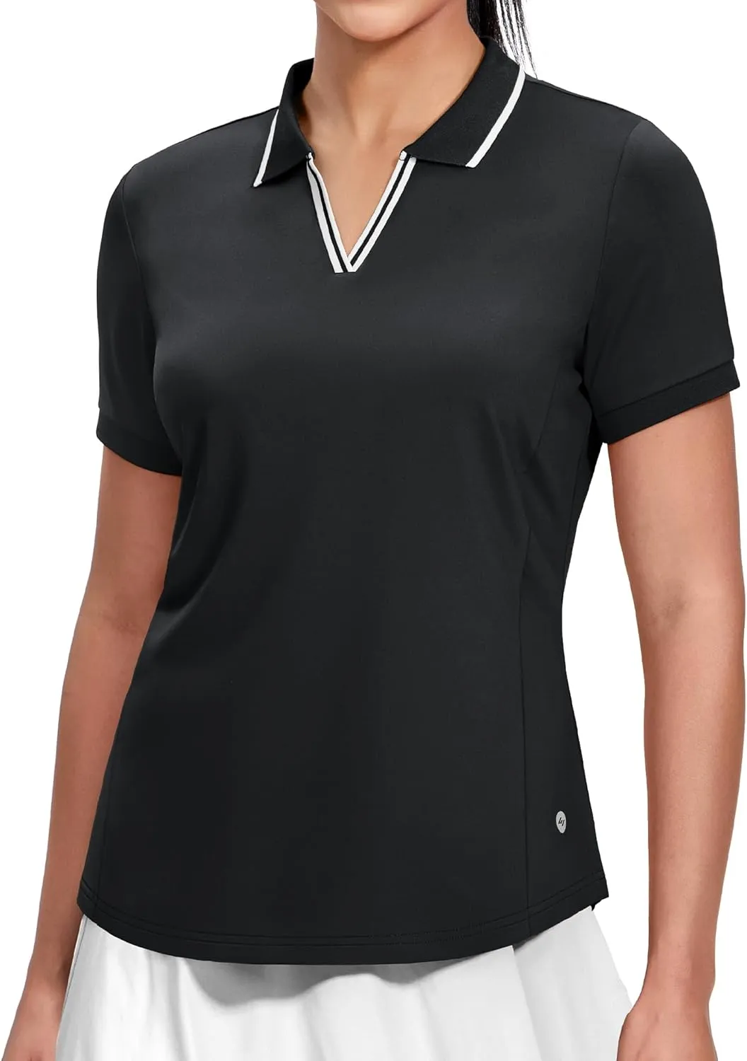MIER V-Neck Polo Shirts for Women Short Sleeve UPF 50  Sun Protection Golf Tennis Active Stretch Collared Shirt Tops, Dry Fit