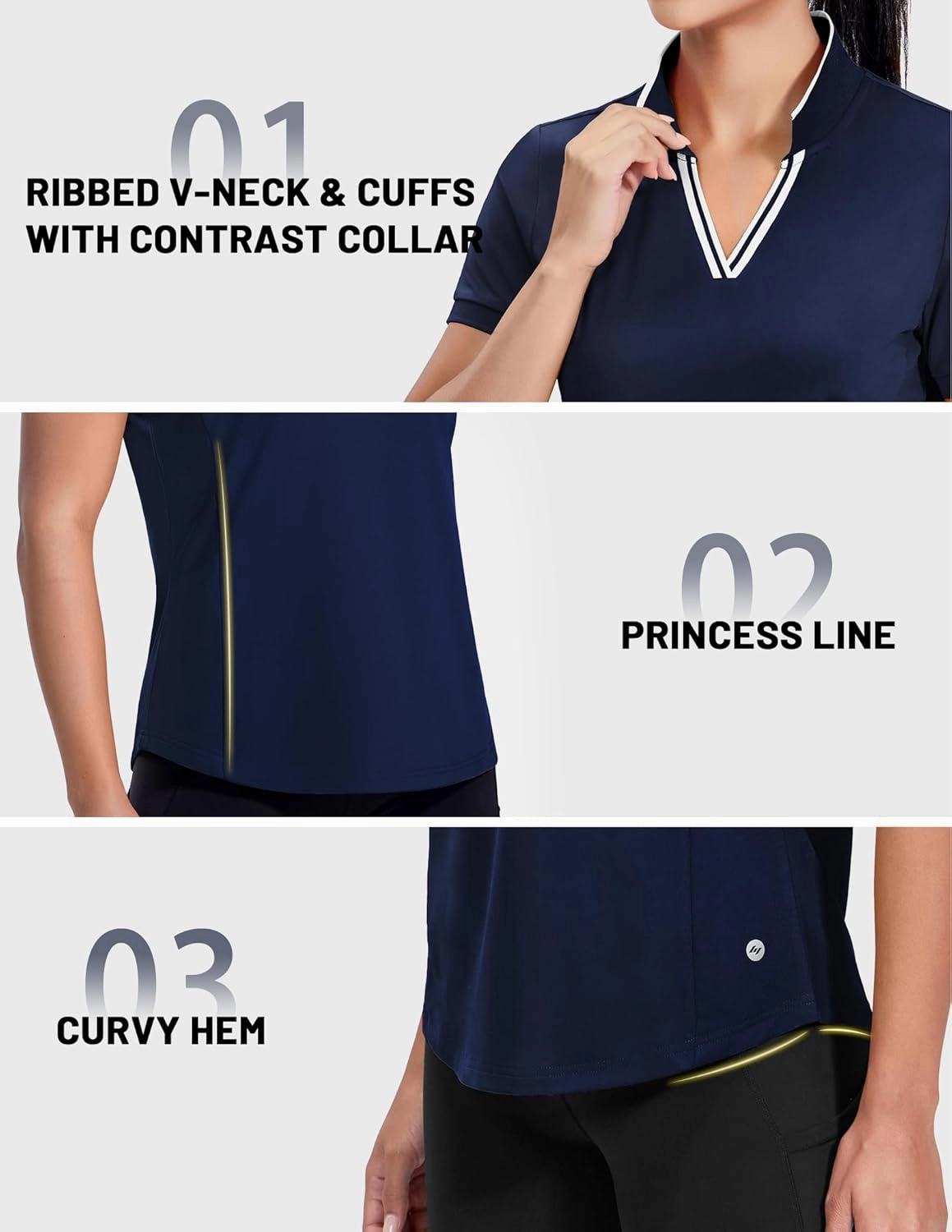 MIER V-Neck Polo Shirts for Women Short Sleeve UPF 50  Sun Protection Golf Tennis Active Stretch Collared Shirt Tops, Dry Fit