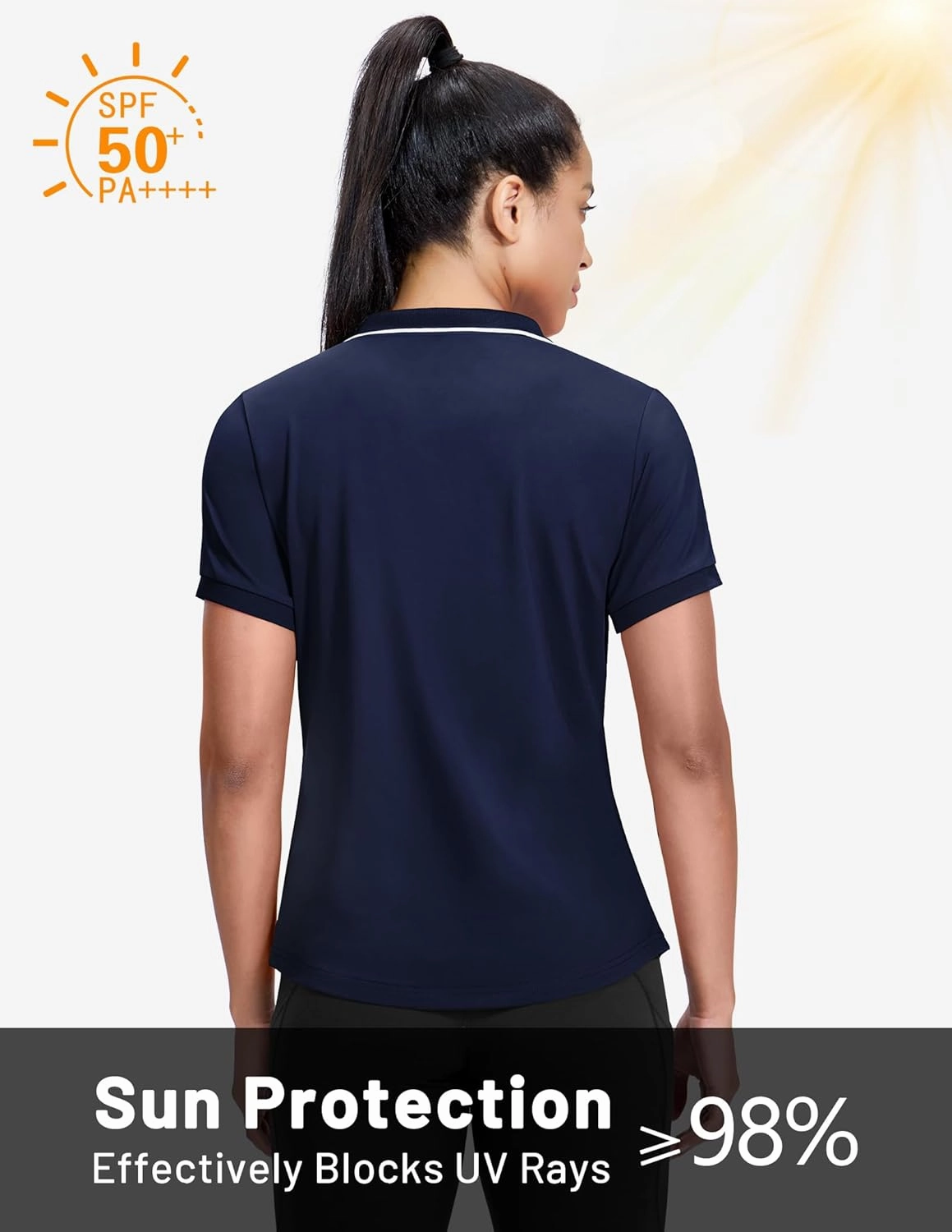 MIER V-Neck Polo Shirts for Women Short Sleeve UPF 50  Sun Protection Golf Tennis Active Stretch Collared Shirt Tops, Dry Fit