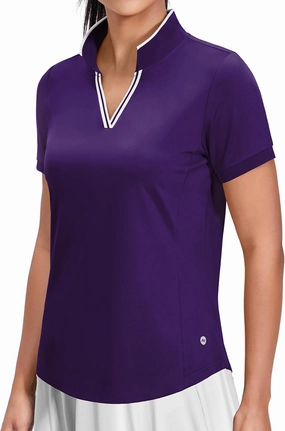 MIER V-Neck Polo Shirts for Women Short Sleeve UPF 50  Sun Protection Golf Tennis Active Stretch Collared Shirt Tops, Dry Fit