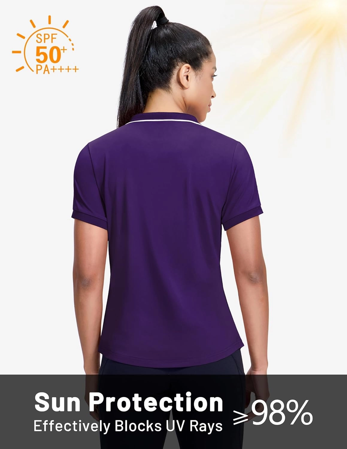 MIER V-Neck Polo Shirts for Women Short Sleeve UPF 50  Sun Protection Golf Tennis Active Stretch Collared Shirt Tops, Dry Fit