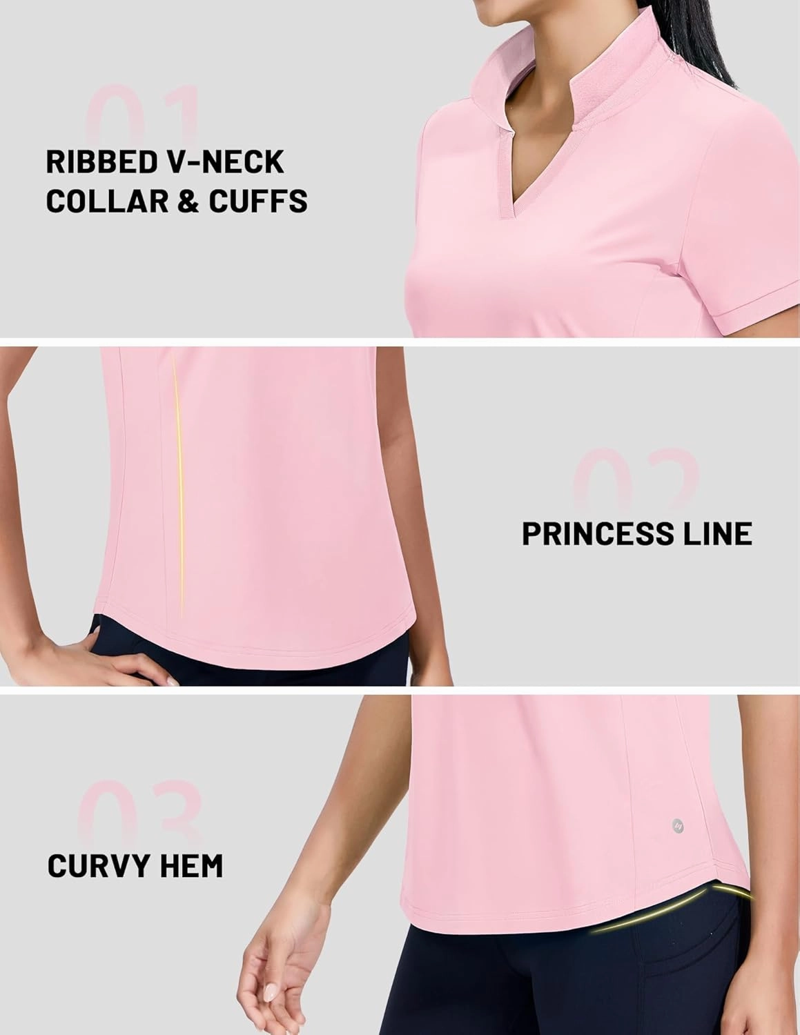 MIER V-Neck Polo Shirts for Women Short Sleeve UPF 50  Sun Protection Golf Tennis Active Stretch Collared Shirt Tops, Dry Fit