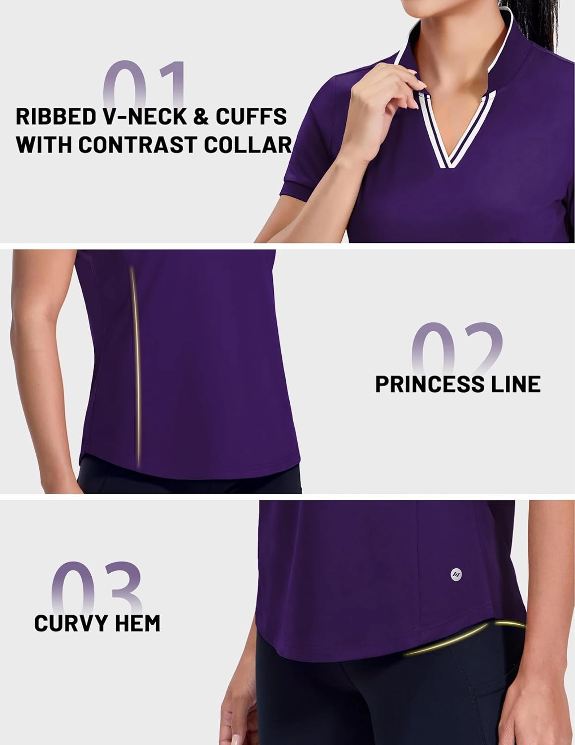 MIER V-Neck Polo Shirts for Women Short Sleeve UPF 50  Sun Protection Golf Tennis Active Stretch Collared Shirt Tops, Dry Fit