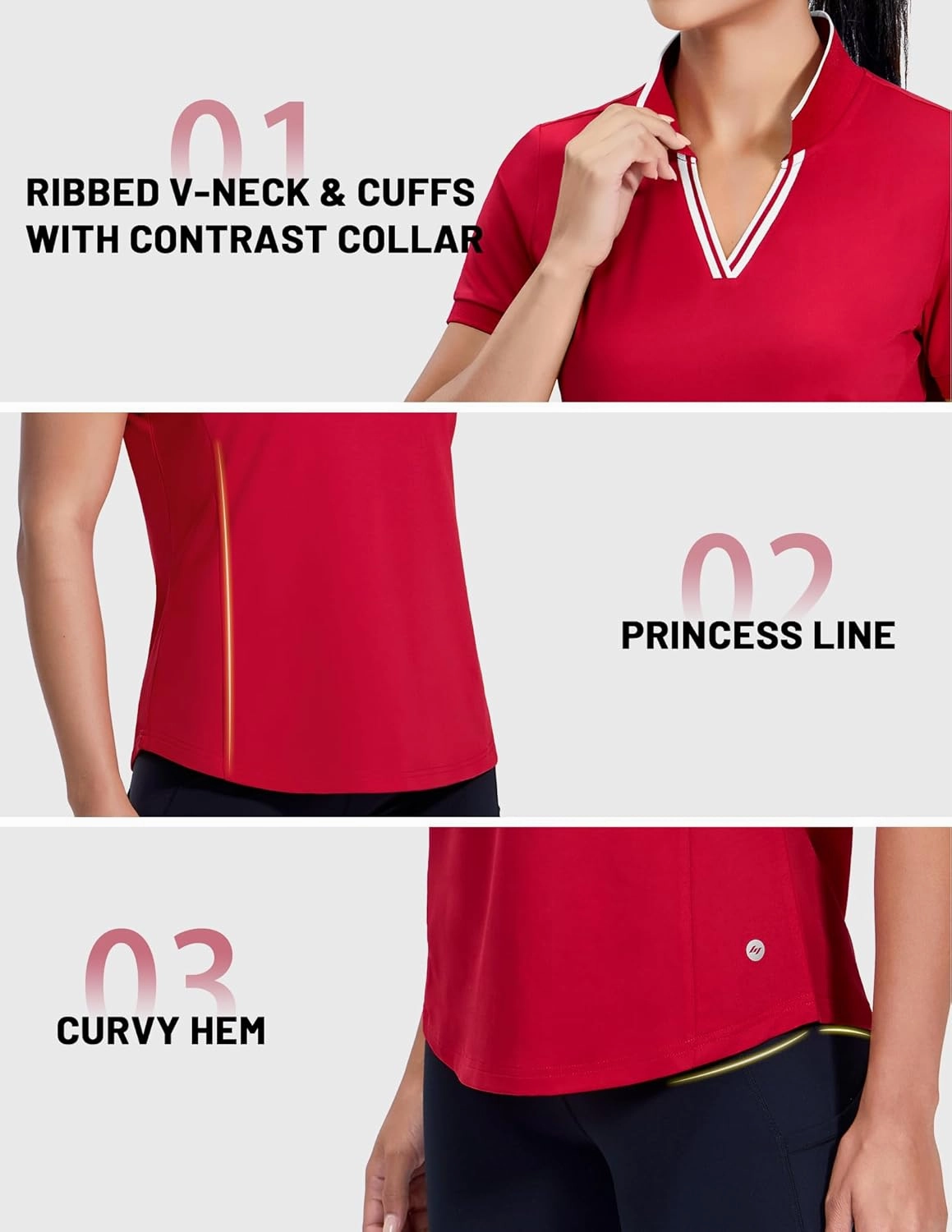 MIER V-Neck Polo Shirts for Women Short Sleeve UPF 50  Sun Protection Golf Tennis Active Stretch Collared Shirt Tops, Dry Fit