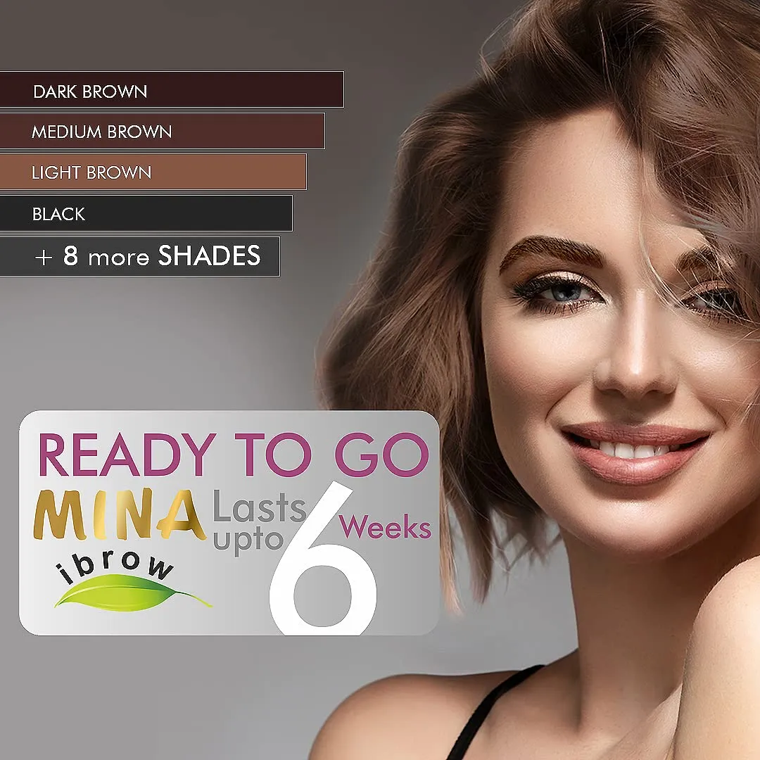 MINA ibrow Henna Medium Brown Tint Set with Nourishing Oil No Ammonia Vegan & Cruelty Free Up to 30 Applications Instant Eyebrow Tint Set with Tattoo Effect