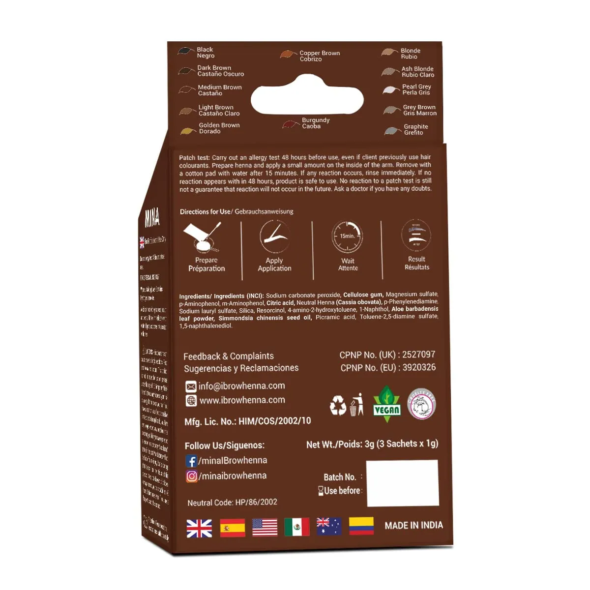 MINA ibrow Henna Medium Brown Tint Set with Nourishing Oil No Ammonia Vegan & Cruelty Free Up to 30 Applications Instant Eyebrow Tint Set with Tattoo Effect