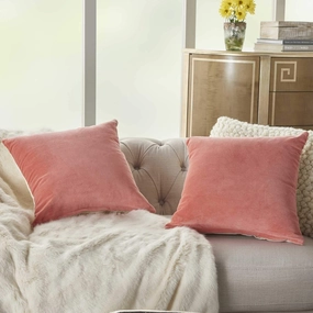 Mina Victory SS999 Pack of 2 Life Styles Velvet Blush Throw Pillow Cover Set 16" x 16", 2 Pieces, 16"x16"