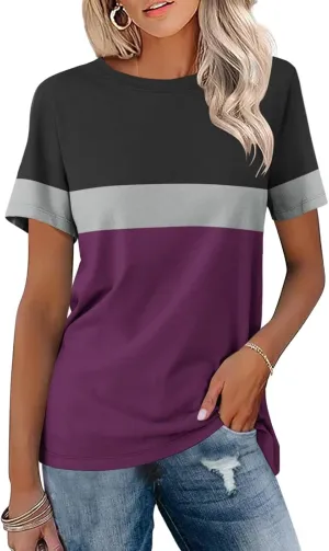 Minetom Women’s T Shirts Color Block Short Sleeve Tops Casual Summer Tees