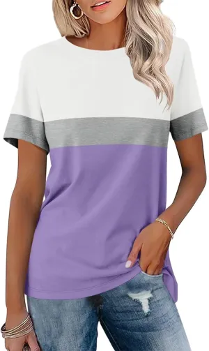 Minetom Women’s T Shirts Color Block Short Sleeve Tops Casual Summer Tees