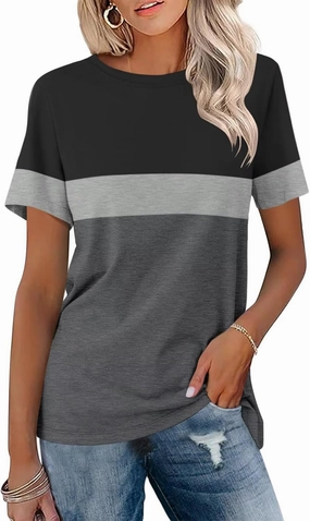 Minetom Women’s T Shirts Color Block Short Sleeve Tops Casual Summer Tees