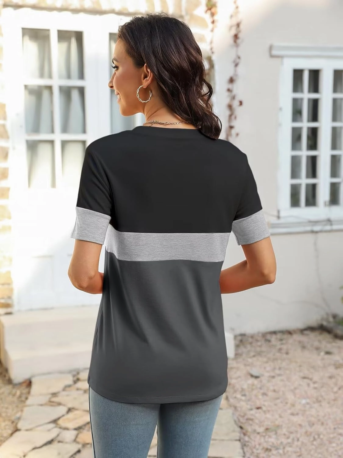 Minetom Women’s T Shirts Color Block Short Sleeve Tops Casual Summer Tees