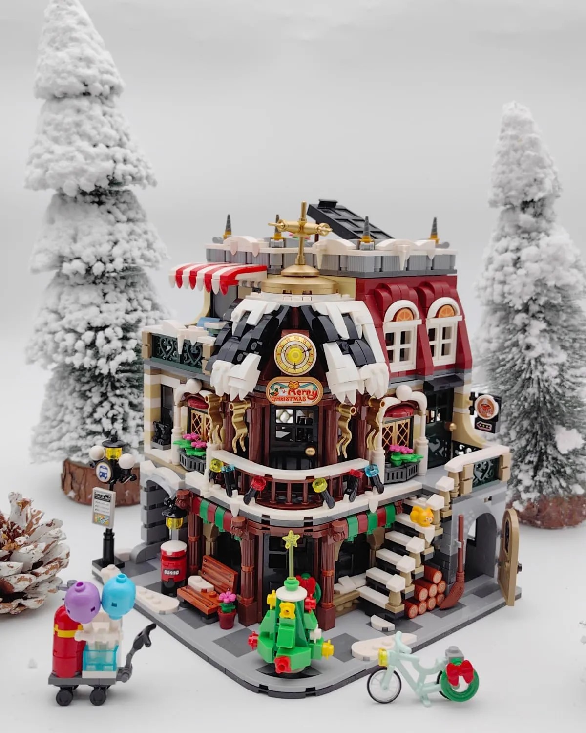 Mini Christmas Cafe Shop Building Blocks Set, Holiday Main Street View Architecture Model, Merry Christmas Toy Gifts for Adults, Mini Bricks Coffee Construction (2506pcs)